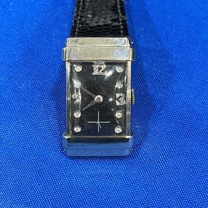 Vintage Hamilton Top Hat Model in 14k White Gold with Black Diamond Dial.